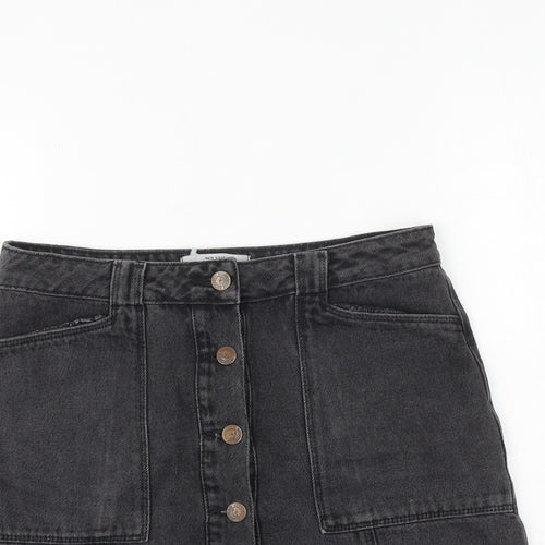 New Look Womens Black Cotton A-Line Skirt Size 10 Button