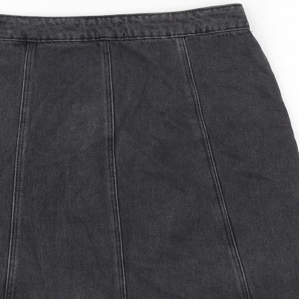 New Look Womens Black Cotton A-Line Skirt Size 10 Button