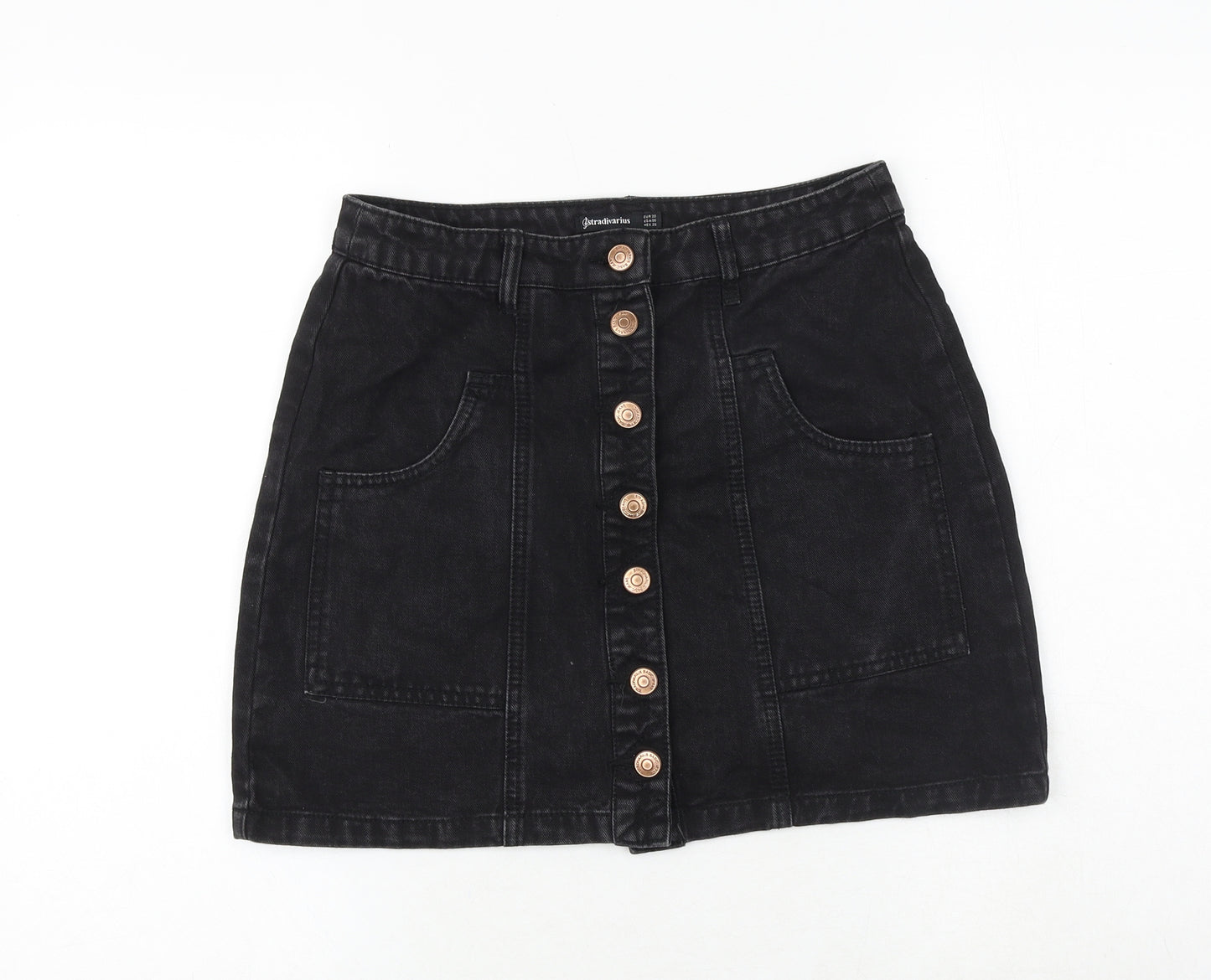 Stradivarius Womens Blue Chlorofibre A-Line Skirt Size 10 Button