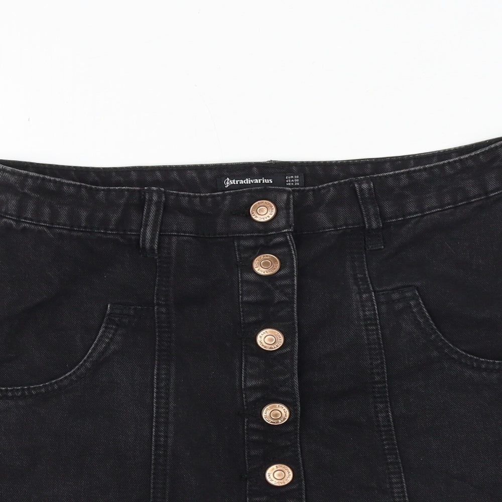 Stradivarius Womens Blue Chlorofibre A-Line Skirt Size 10 Button