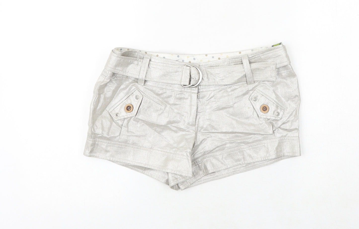 River Island Womens Silver Linen Hot Pants Shorts Size 8 Regular Zip