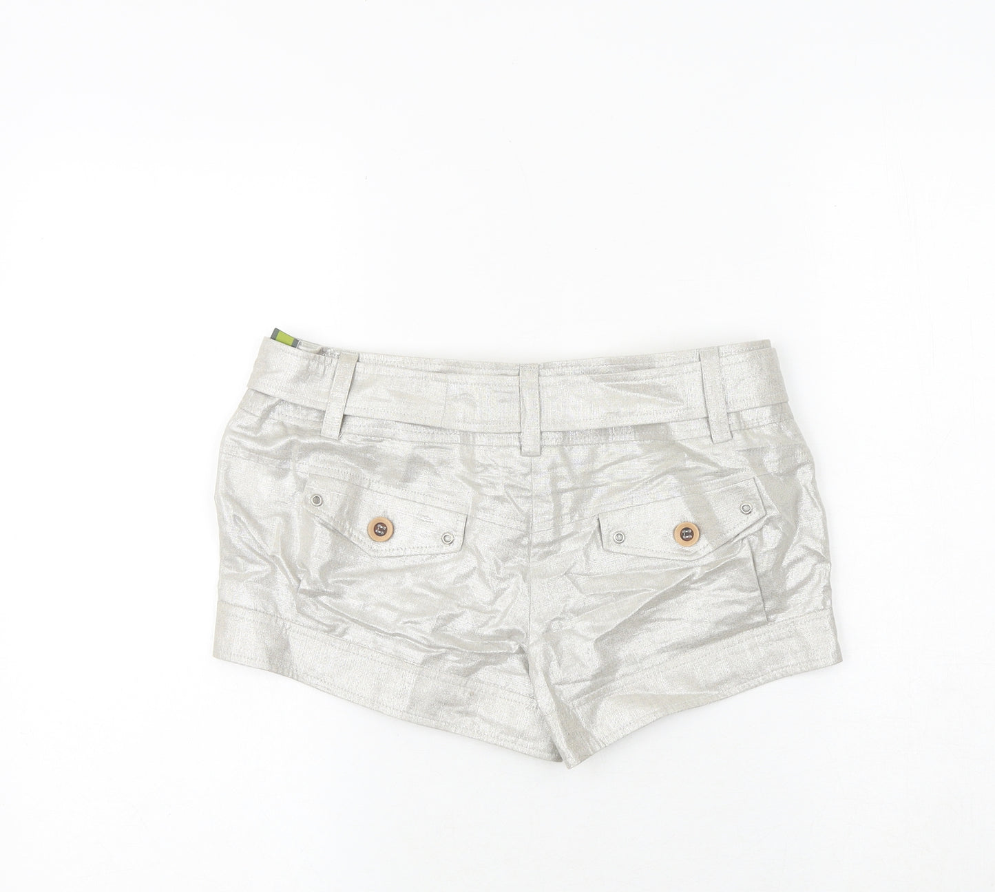 River Island Womens Silver Linen Hot Pants Shorts Size 8 Regular Zip