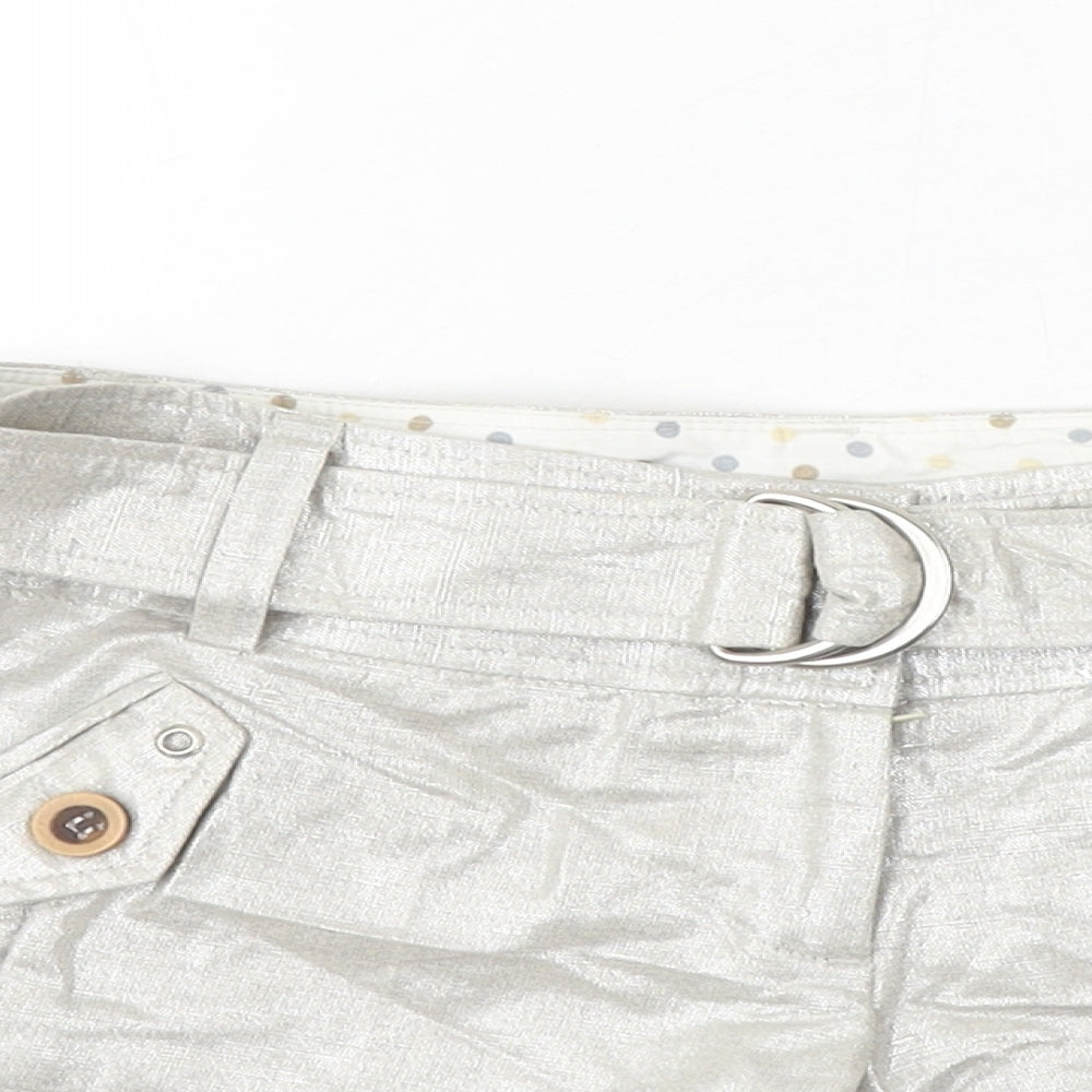 River Island Womens Silver Linen Hot Pants Shorts Size 8 Regular Zip
