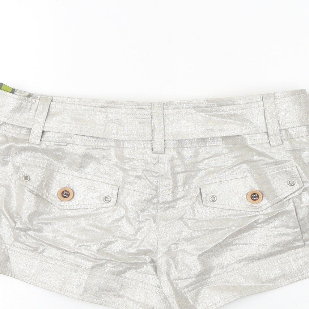 River Island Womens Silver Linen Hot Pants Shorts Size 8 Regular Zip