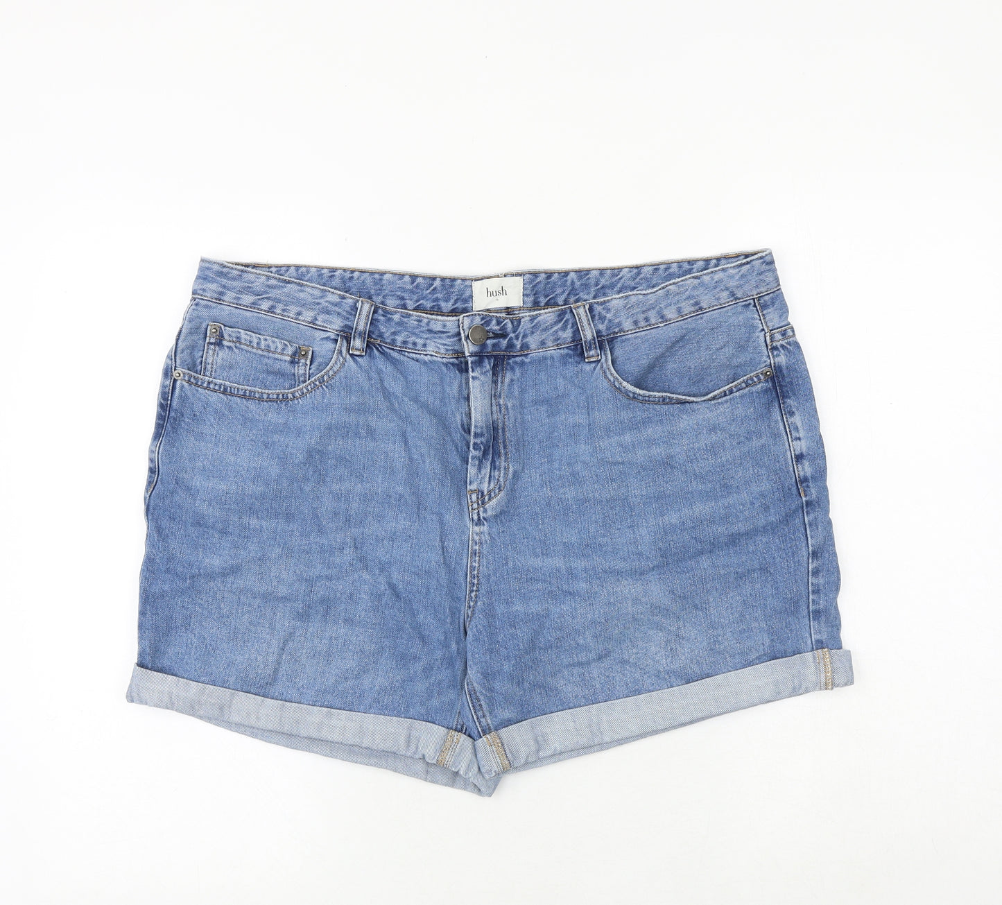 Hush Womens Blue 100% Cotton Mom Shorts Size 16 Regular Zip