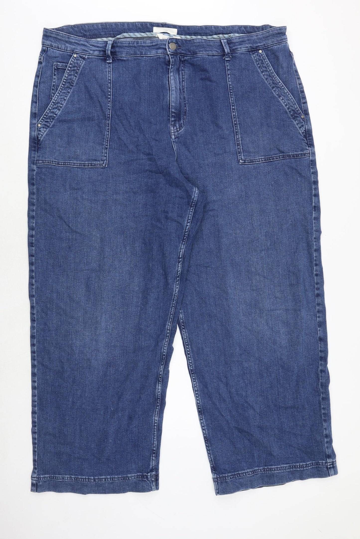 Marks and Spencer Womens Blue Cotton Wide-Leg Jeans Size 24 Regular Zip
