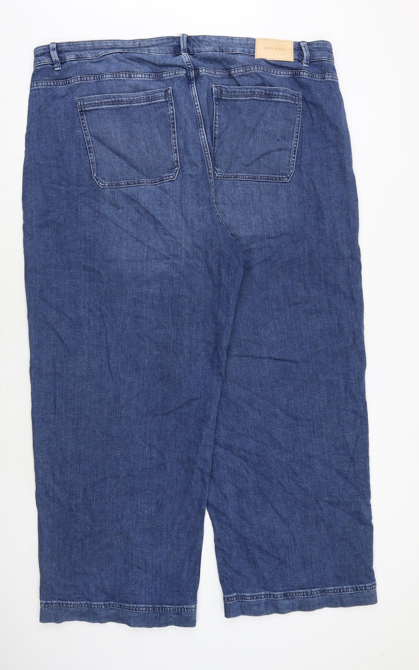 Marks and Spencer Womens Blue Cotton Wide-Leg Jeans Size 24 Regular Zip
