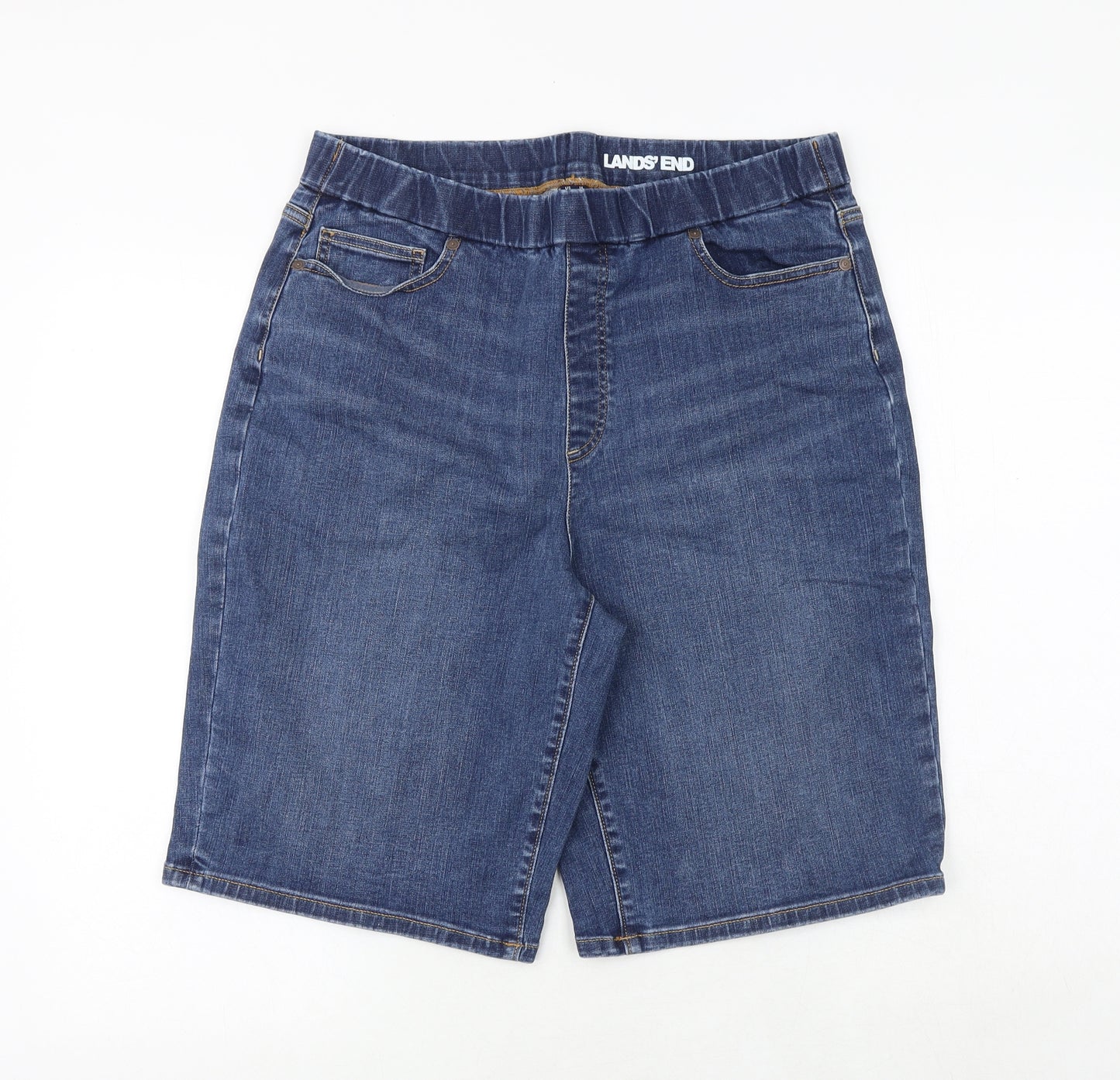 Lands' End Womens Blue Cotton Chino Shorts Size 14 Regular