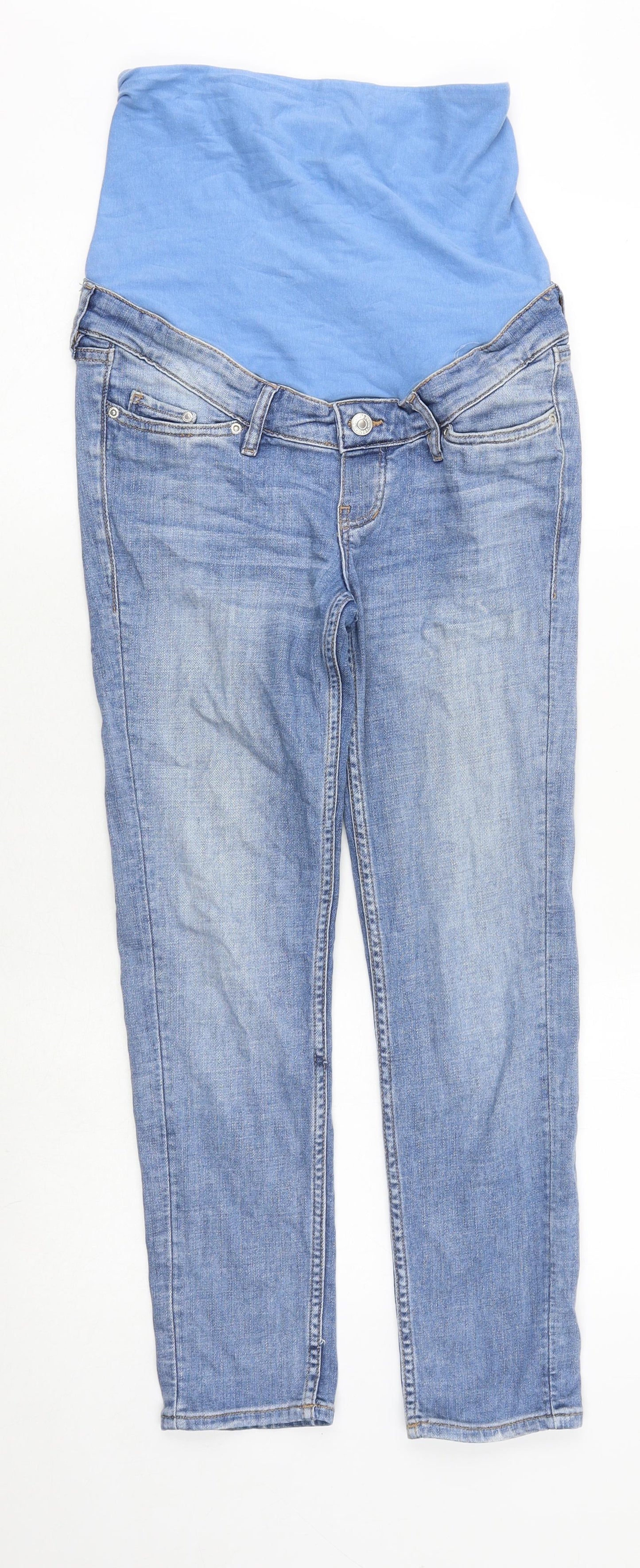 H&M Womens Blue Cotton Straight Jeans Size 8 Regular Zip