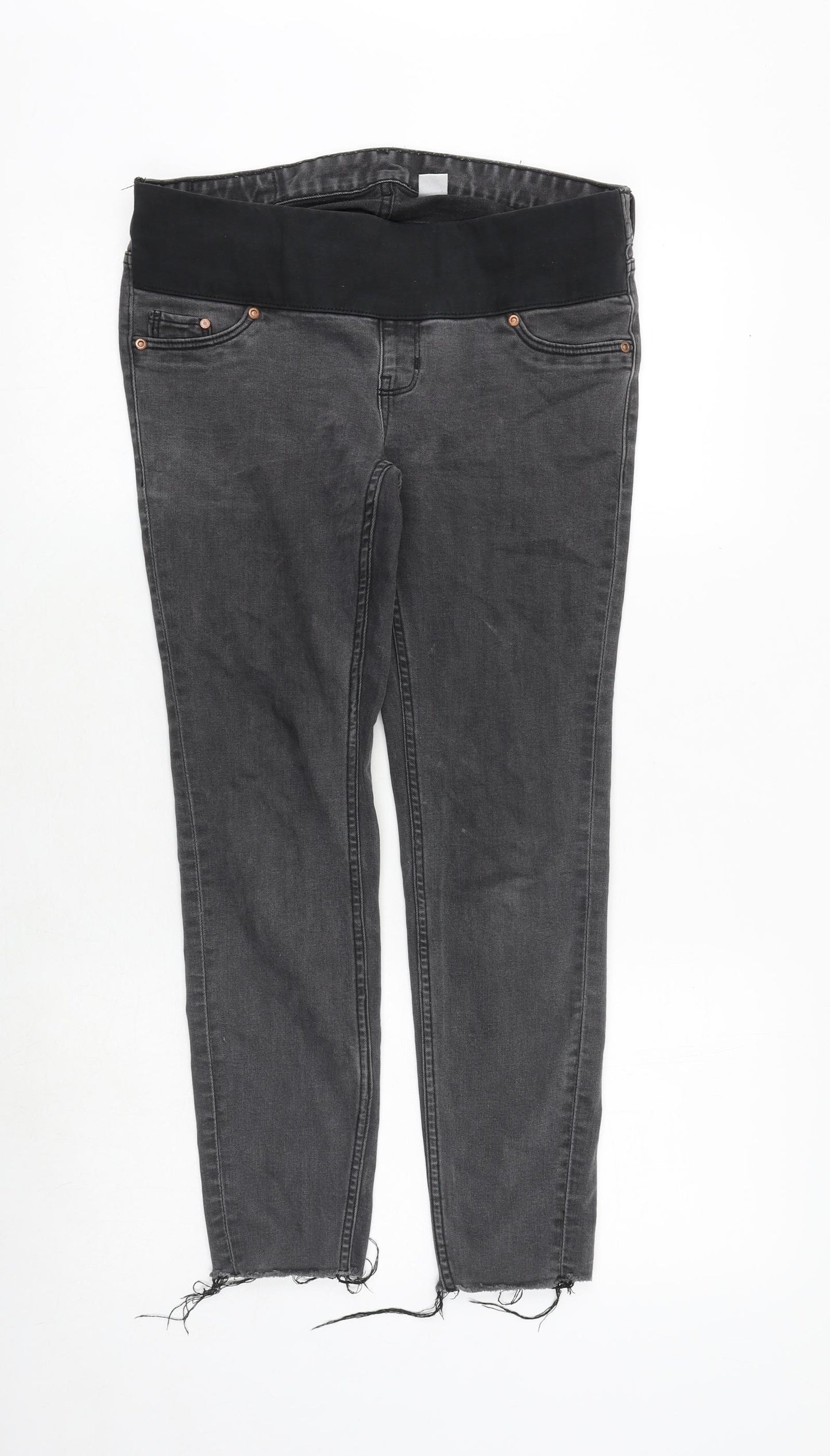 H&M Womens Grey Cotton Jegging Jeans Size 10 Regular Zip - Frayed Hem
