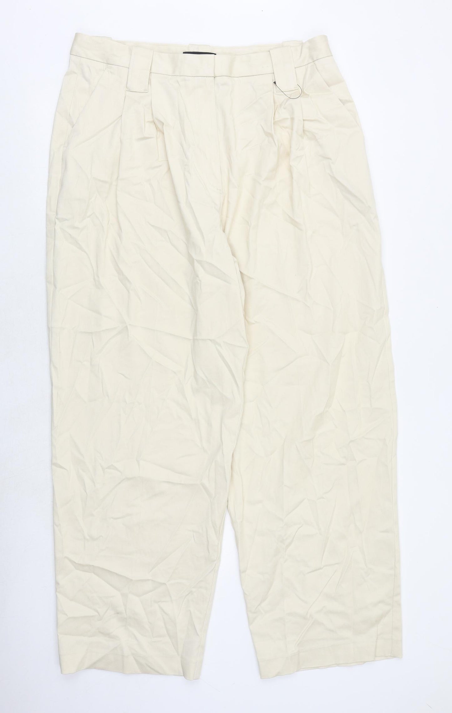Marks and Spencer Womens Beige Herringbone Lyocell Trousers Size 18 Regular