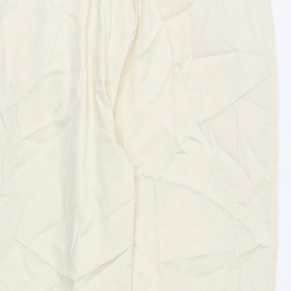 Marks and Spencer Womens Beige Herringbone Lyocell Trousers Size 18 Regular