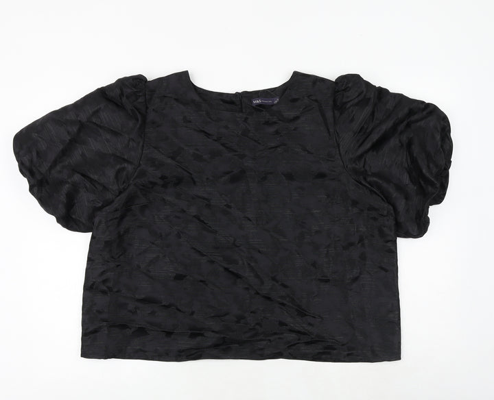 Marks and Spencer Womens Black Geometric Polyester Basic Blouse Size 18 Round Neck