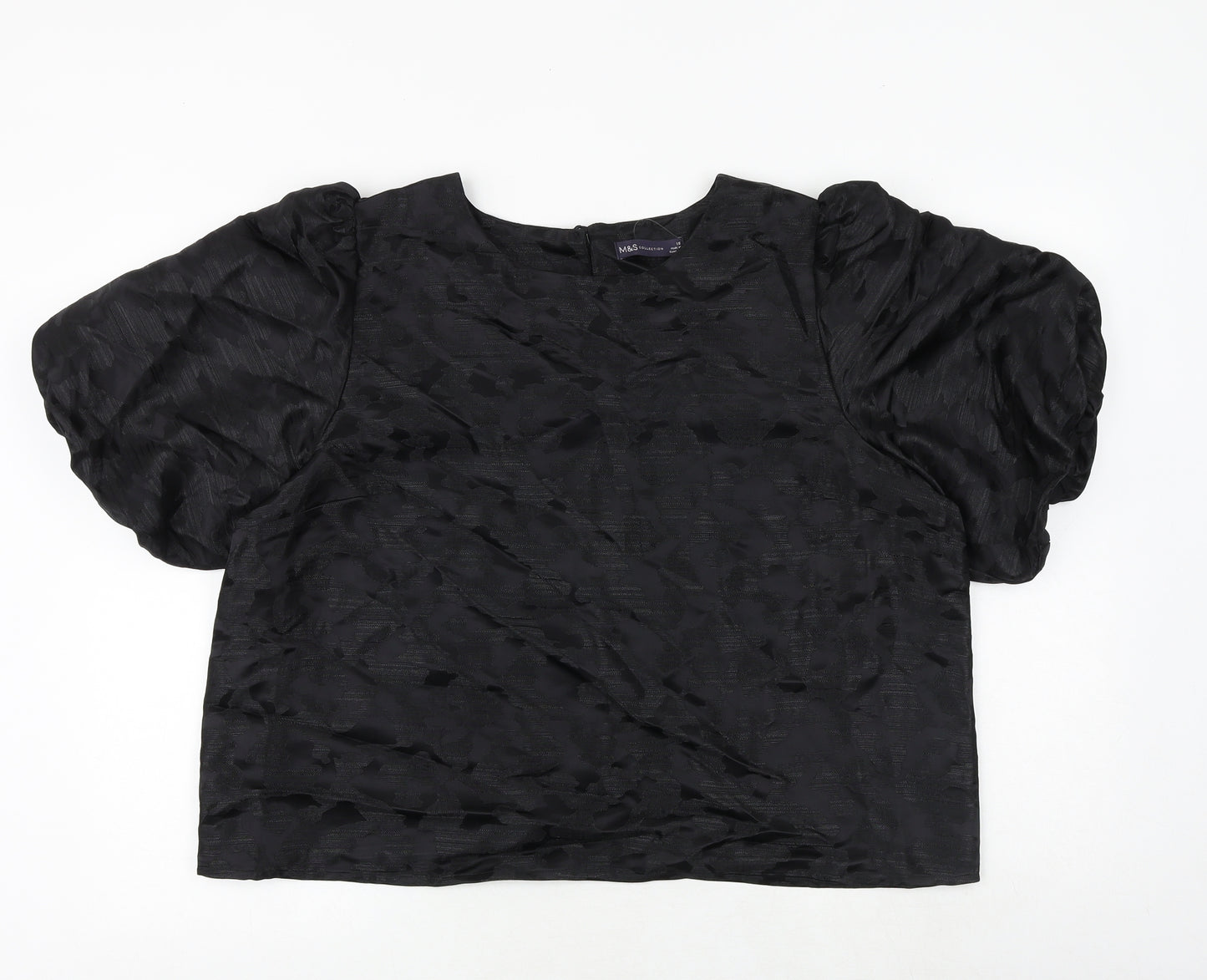 Marks and Spencer Womens Black Geometric Polyester Basic Blouse Size 18 Round Neck