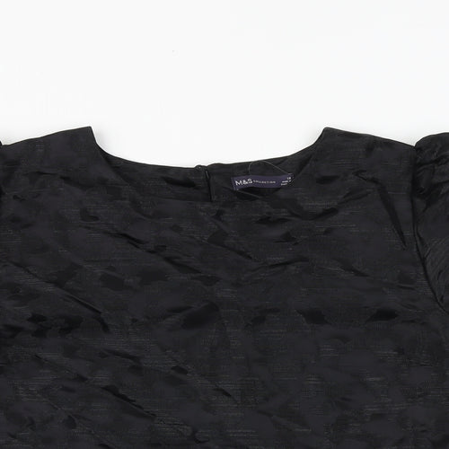 Marks and Spencer Womens Black Geometric Polyester Basic Blouse Size 18 Round Neck