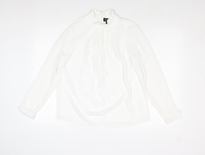 Topshop Womens White Polyester Basic Blouse Size 12 Mock Neck