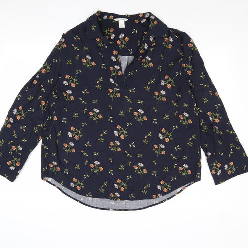 H&M Womens Blue Floral Viscose Basic Blouse Size XS Collared