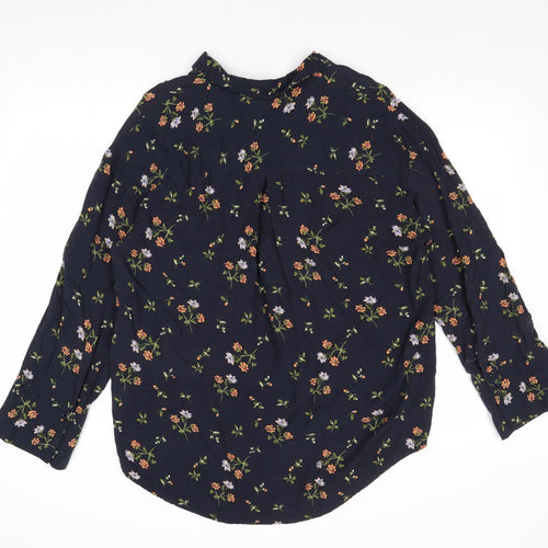 H&M Womens Blue Floral Viscose Basic Blouse Size XS Collared