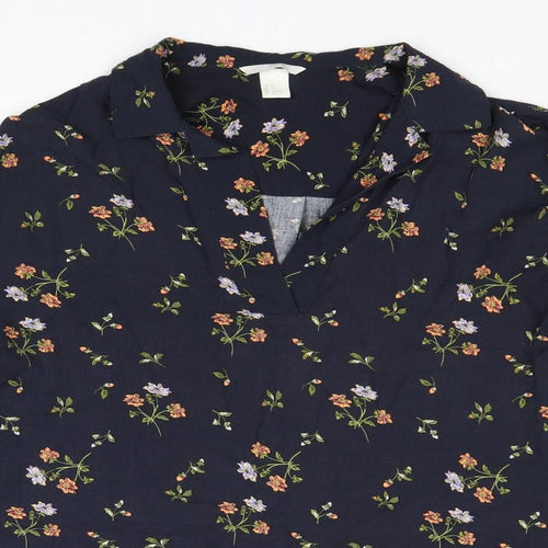 H&M Womens Blue Floral Viscose Basic Blouse Size XS Collared