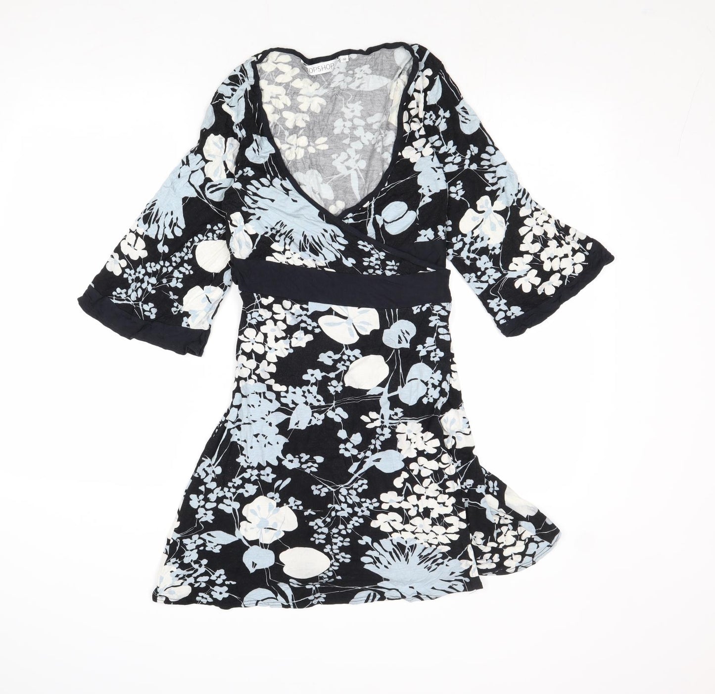 Topshop Womens Multicoloured Floral Viscose Skater Dress Size 10 V-Neck Tie