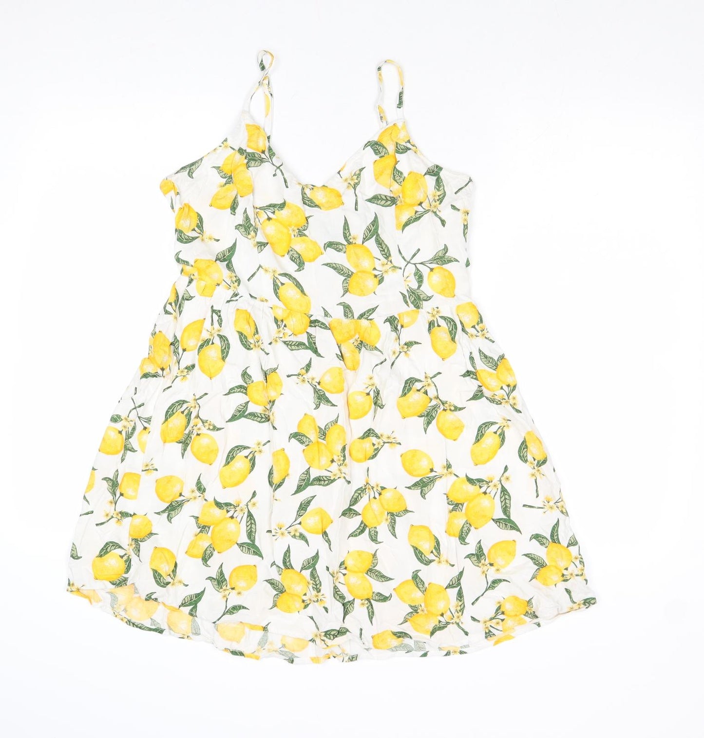 Divided by H&M Womens Multicoloured Geometric Viscose Tank Dress Size 14 V-Neck Pullover - Lemon Pattern