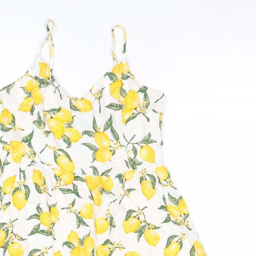 Divided by H&M Womens Multicoloured Geometric Viscose Tank Dress Size 14 V-Neck Pullover - Lemon Pattern