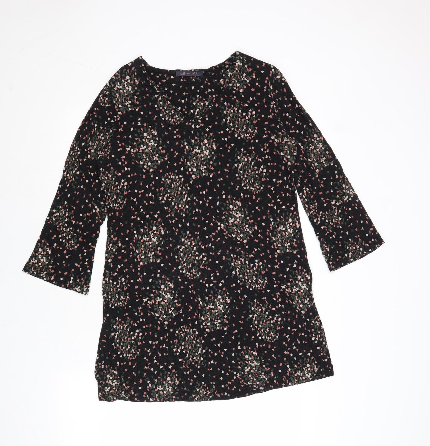Marks and Spencer Womens Multicoloured Geometric Viscose Tunic Blouse Size 10 Round Neck