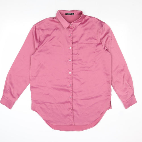 Nasty Gal Womens Pink Polyester Basic Button-Up Size 10 Collared
