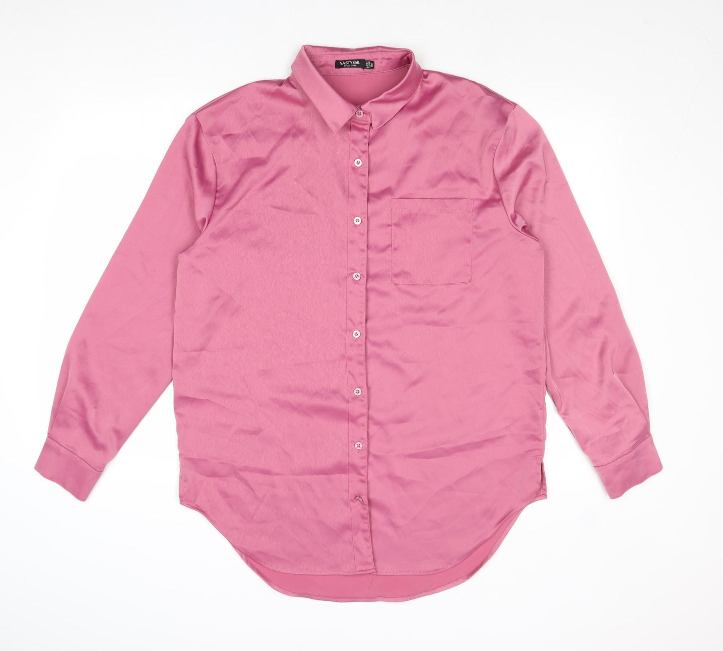 Nasty Gal Womens Pink Polyester Basic Button-Up Size 10 Collared