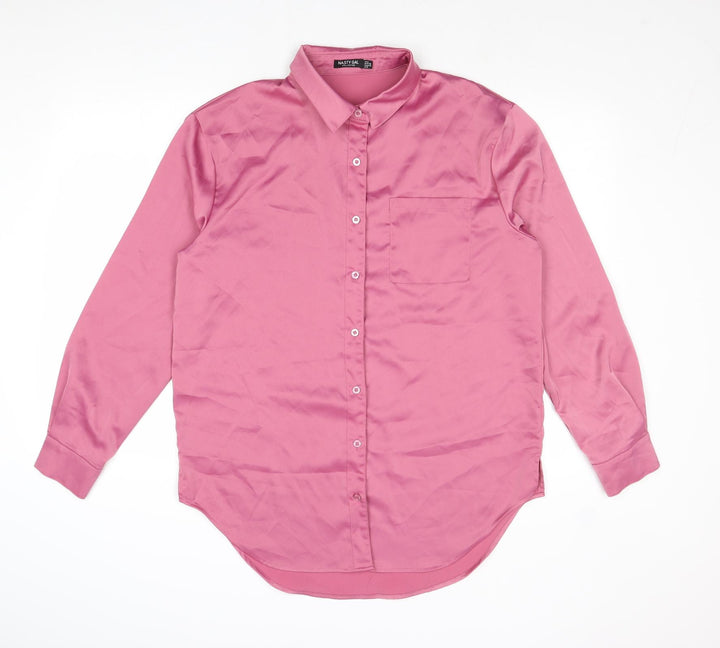 Nasty Gal Womens Pink Polyester Basic Button-Up Size 10 Collared