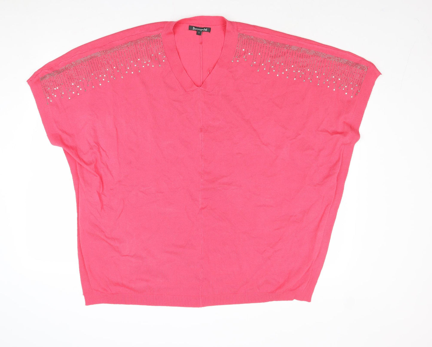 Bonmarché Womens Pink V-Neck Viscose Pullover Jumper Size S