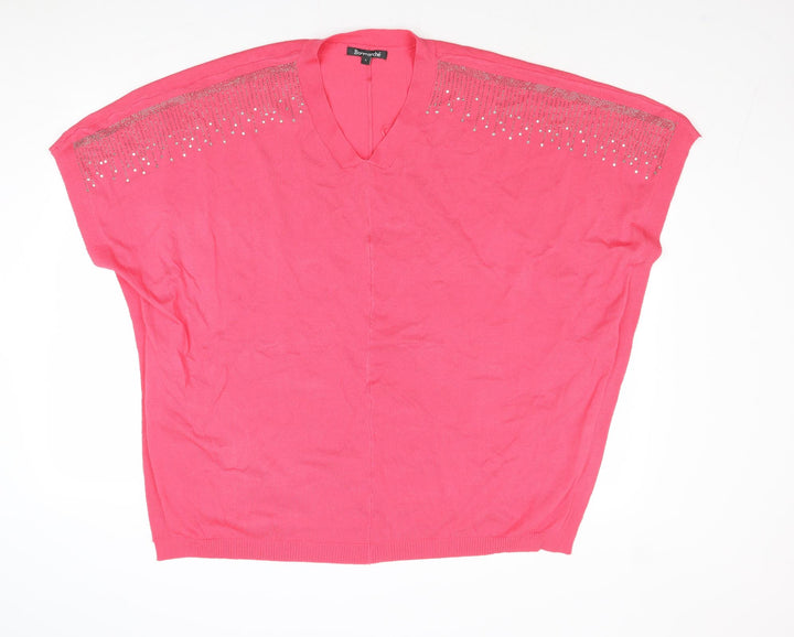 Bonmarché Womens Pink V-Neck Viscose Pullover Jumper Size S