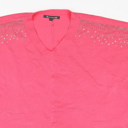Bonmarché Womens Pink V-Neck Viscose Pullover Jumper Size S