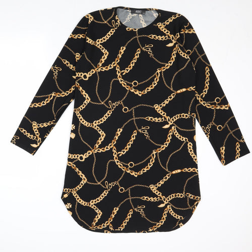 Addict Womens Black Geometric Polyester A-Line Size S Round Neck Pullover - Size S-M