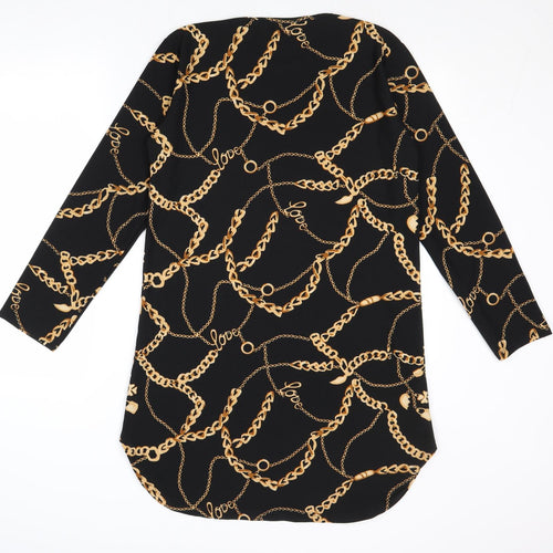 Addict Womens Black Geometric Polyester A-Line Size S Round Neck Pullover - Size S-M