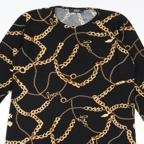 Addict Womens Black Geometric Polyester A-Line Size S Round Neck Pullover - Size S-M