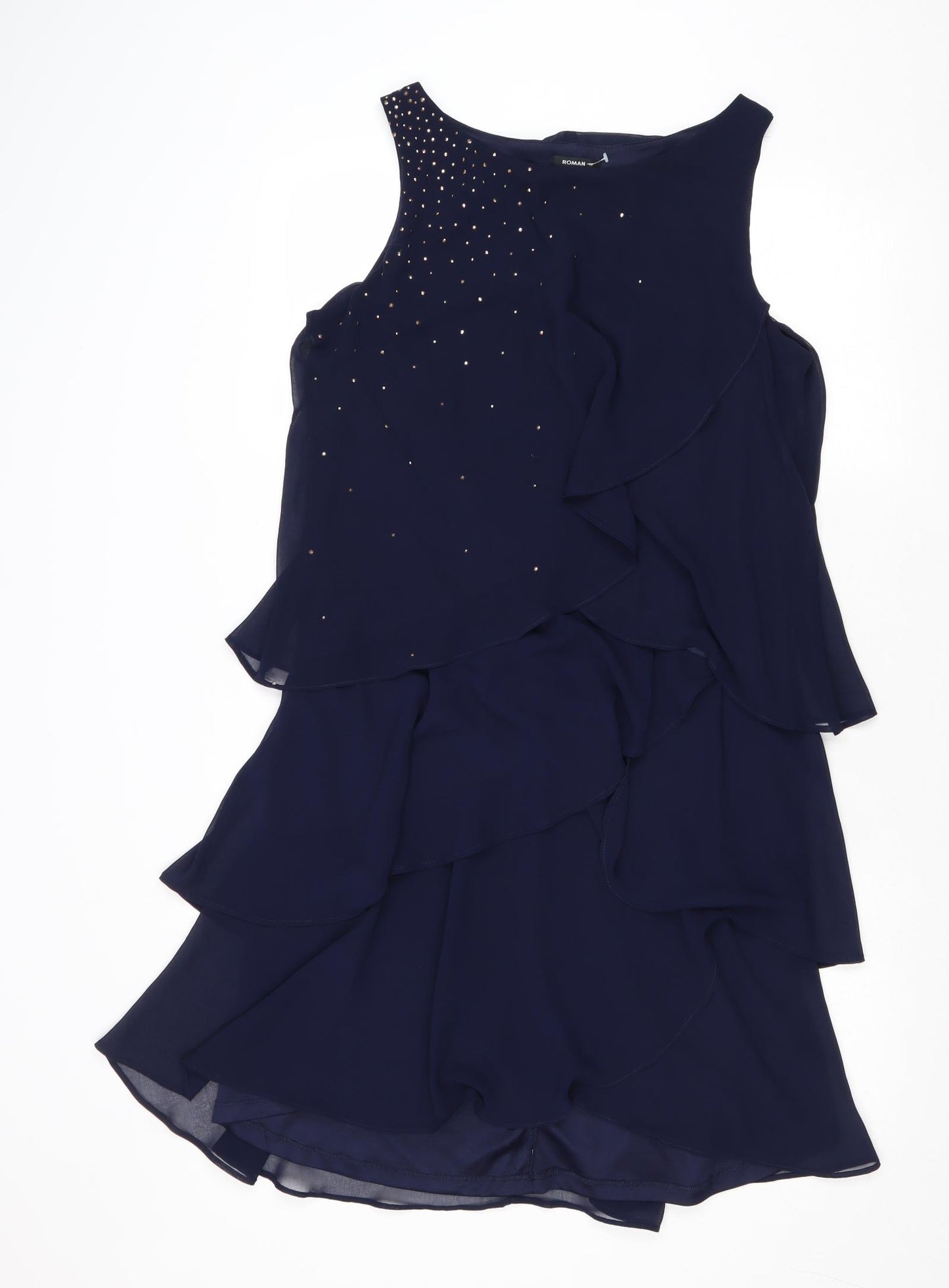 Roman Womens Blue Polyester Skater Dress Size 14 Round Neck Pullover