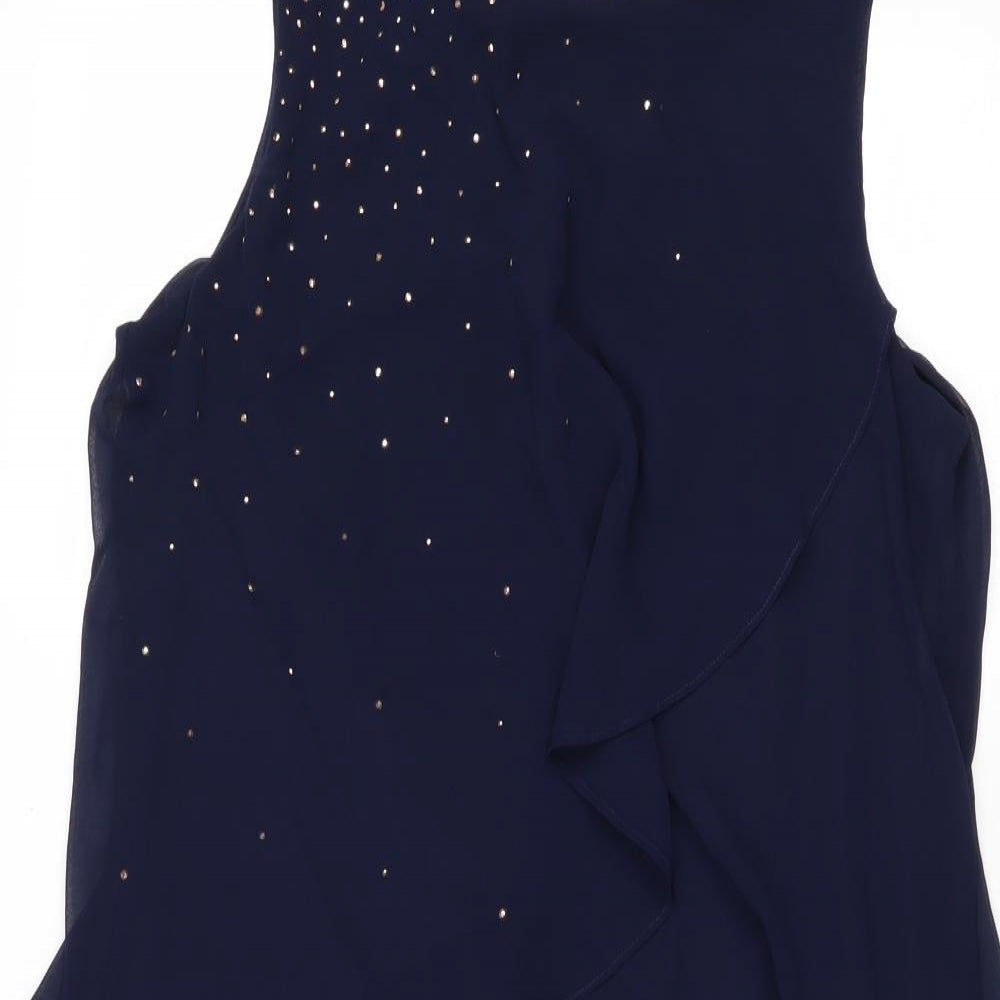 Roman Womens Blue Polyester Skater Dress Size 14 Round Neck Pullover
