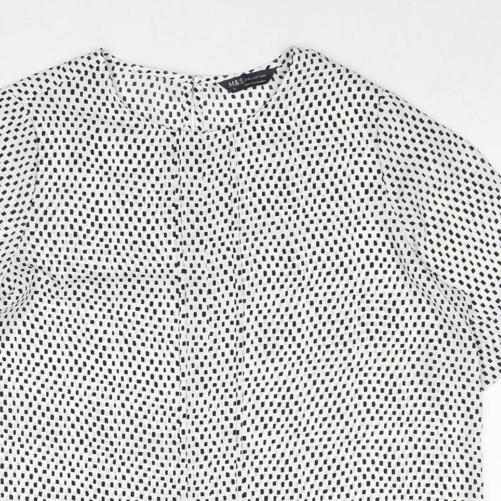 Marks and Spencer Womens Multicoloured Geometric Polyester Basic Blouse Size 14 Round Neck