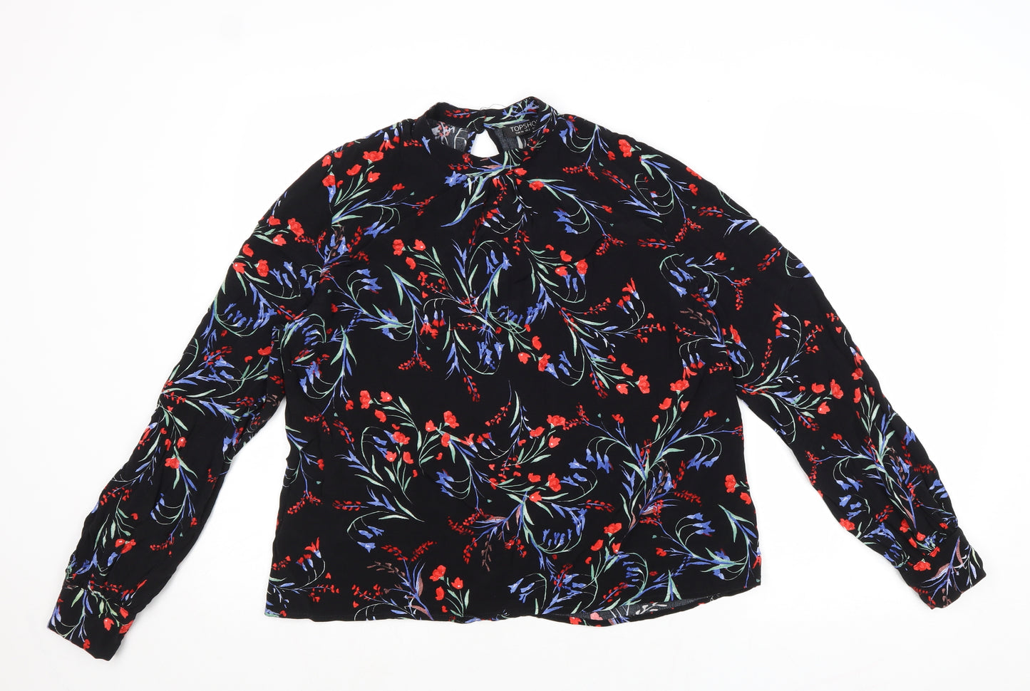 Topshop Womens Multicoloured Floral Viscose Basic Blouse Size 6 Round Neck