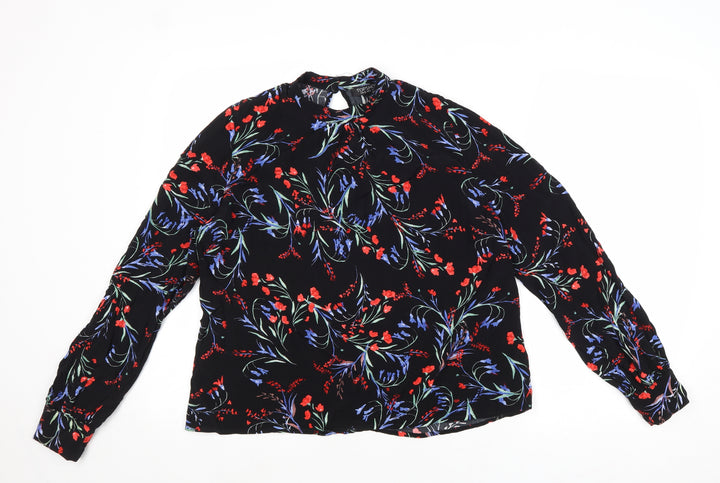 Topshop Womens Multicoloured Floral Viscose Basic Blouse Size 6 Round Neck