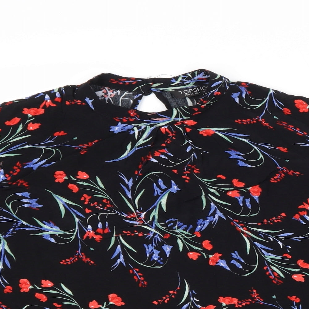 Topshop Womens Multicoloured Floral Viscose Basic Blouse Size 6 Round Neck