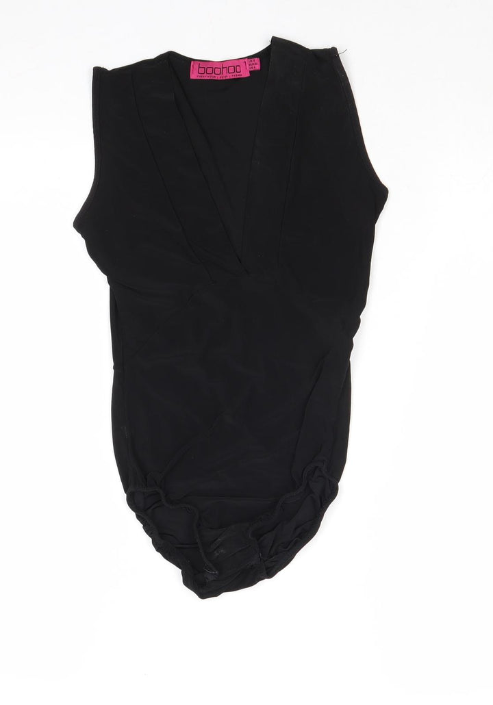 Boohoo Womens Black Polyester Bodysuit One-Piece Size 8 Snap