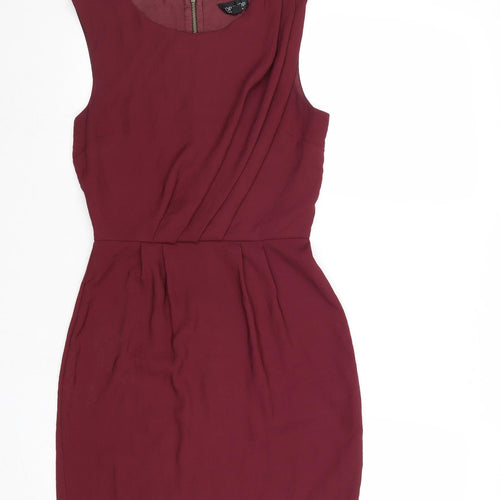 Topshop Womens Pink Polyester A-Line Size 6 Round Neck Zip