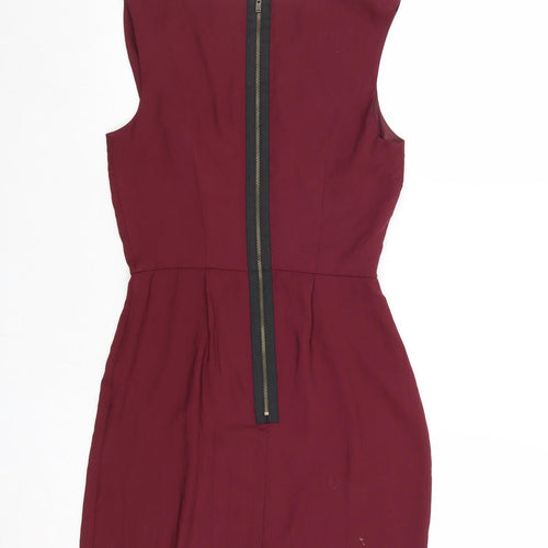 Topshop Womens Pink Polyester A-Line Size 6 Round Neck Zip