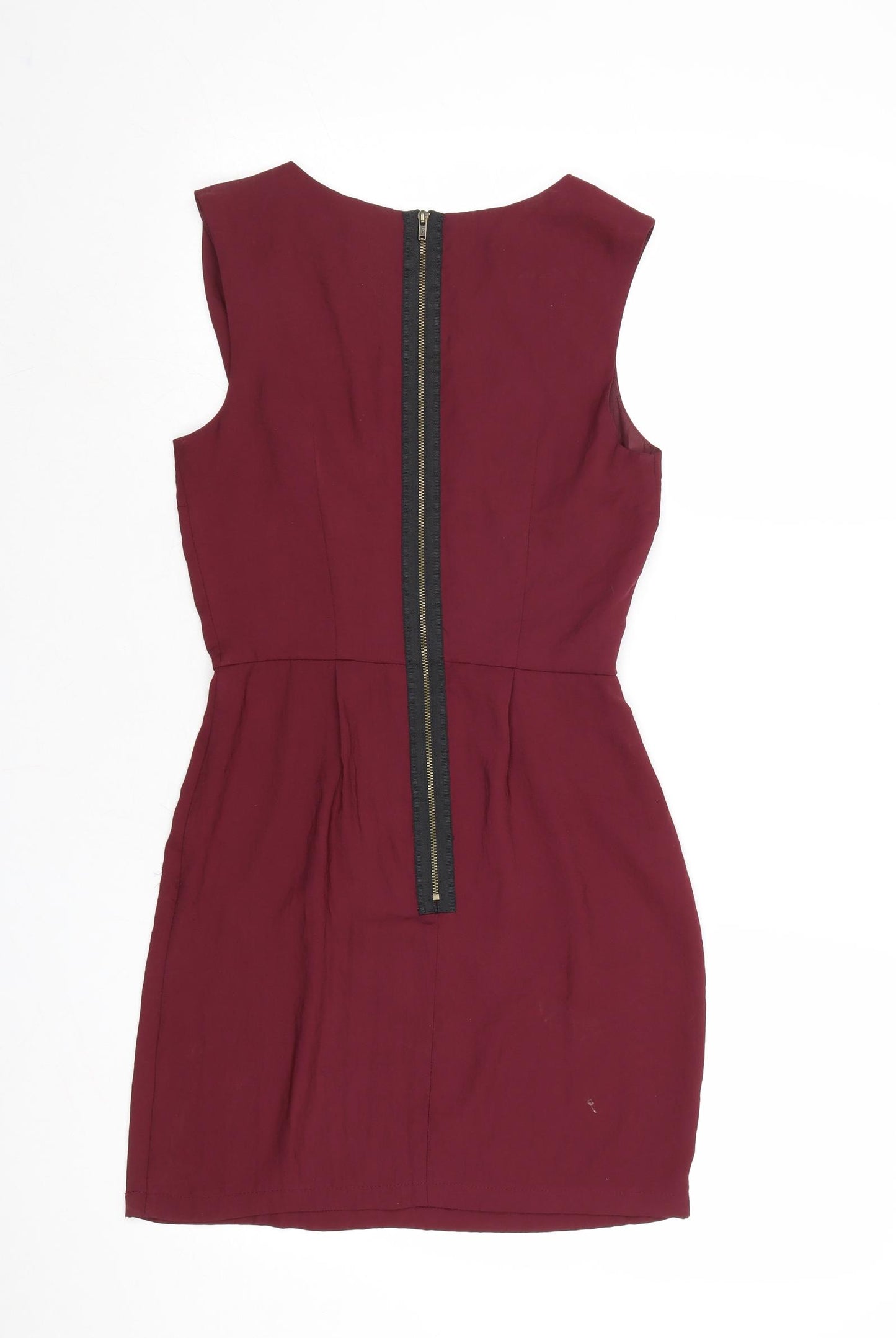 Topshop Womens Pink Polyester A-Line Size 6 Round Neck Zip