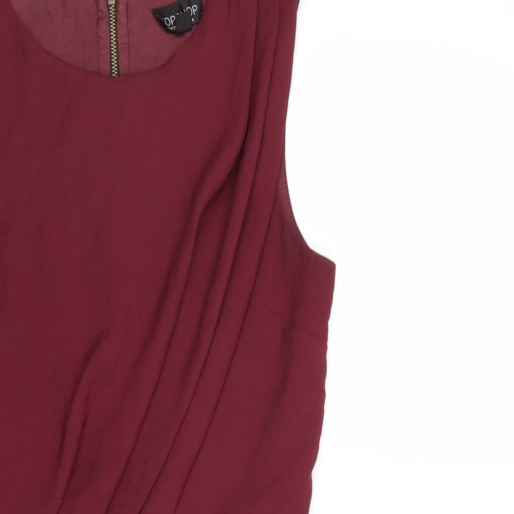 Topshop Womens Pink Polyester A-Line Size 6 Round Neck Zip