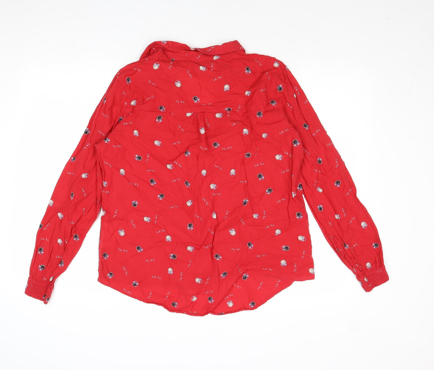 Yessica Womens Red Geometric Cotton Basic Blouse Size 14 Collared
