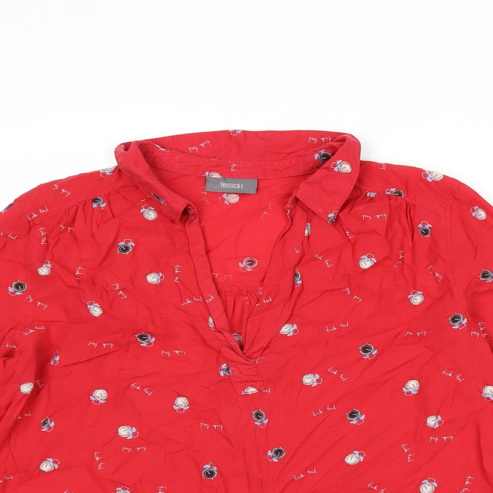 Yessica Womens Red Geometric Cotton Basic Blouse Size 14 Collared