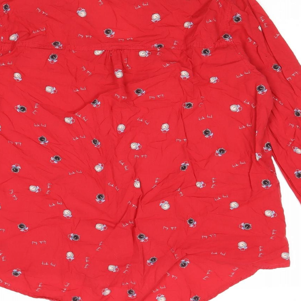 Yessica Womens Red Geometric Cotton Basic Blouse Size 14 Collared